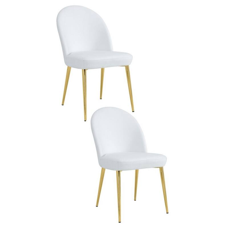 Gold/White Faux Leather Upholstered Metal Frame Dining Chair, Set of 2, Sturdy Dining Chair for Dining Rooms - 17.5