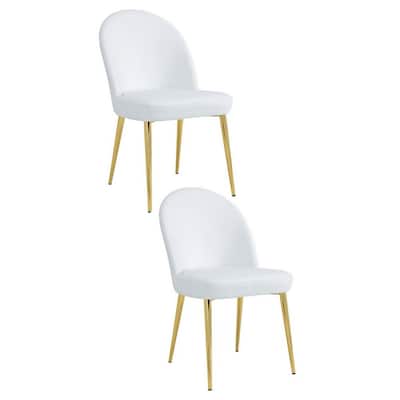 Gold/White Faux Leather Upholstered Metal Frame Dining Chair, Set of 2, Sturdy Dining Chair for Dining Rooms - 17.5