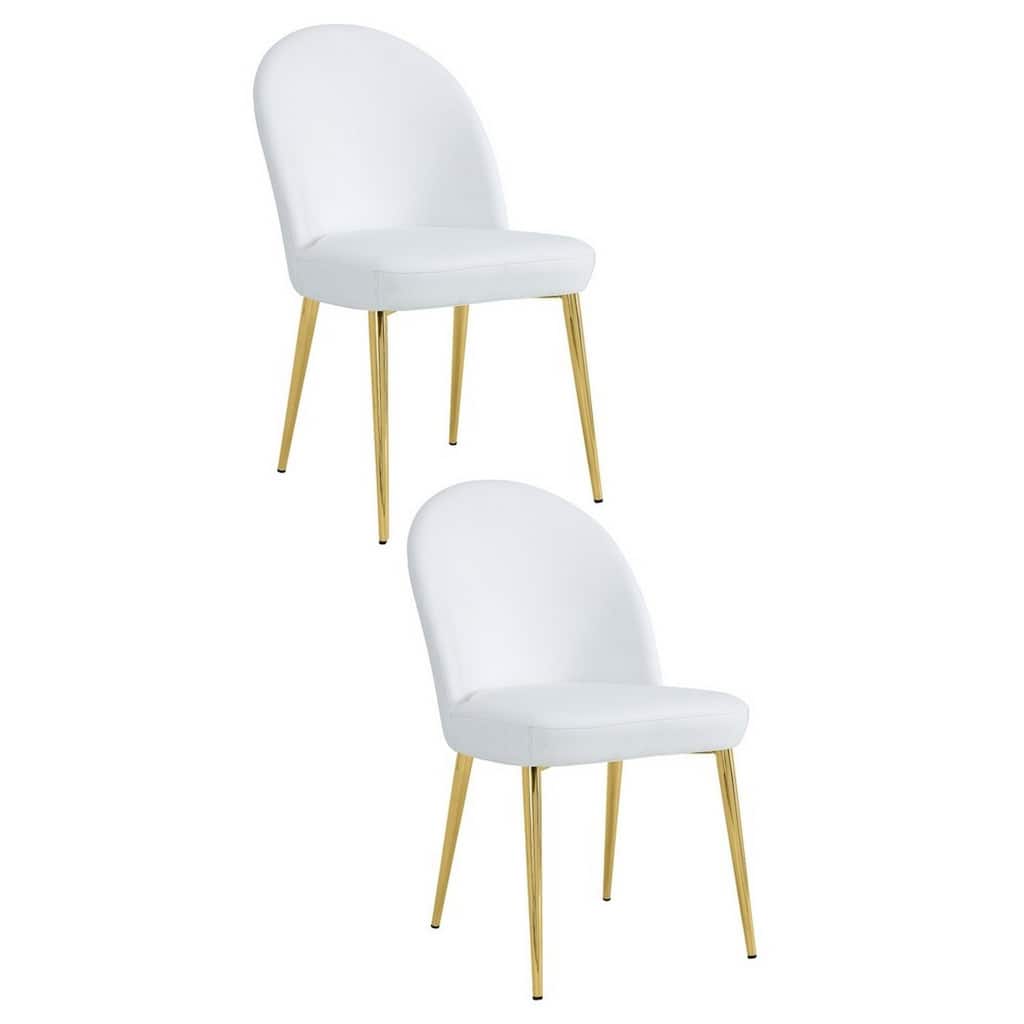 Gold/White Faux Leather Upholstered Metal Frame Dining Chair, Set of 2, Sturdy Dining Chair for Dining Rooms - 17.5
