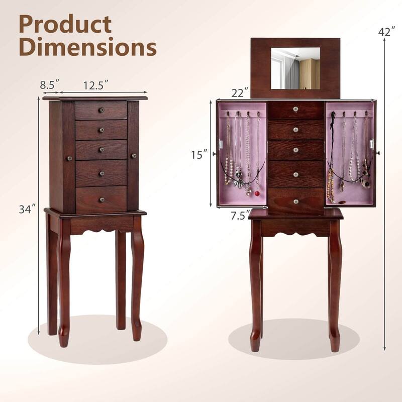 Costway Jewelry Cabinet Storage Chest Standing Organizer Mirror White - See Details