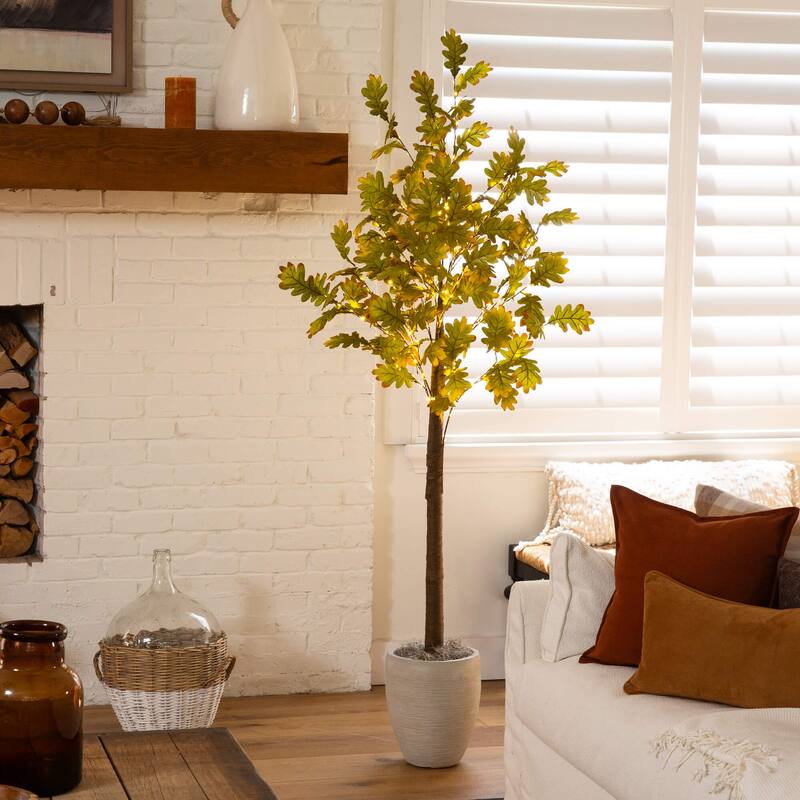 5-ft Pre-Lit Green Autumn Oak Artificial Fall Tree with 200 Lights