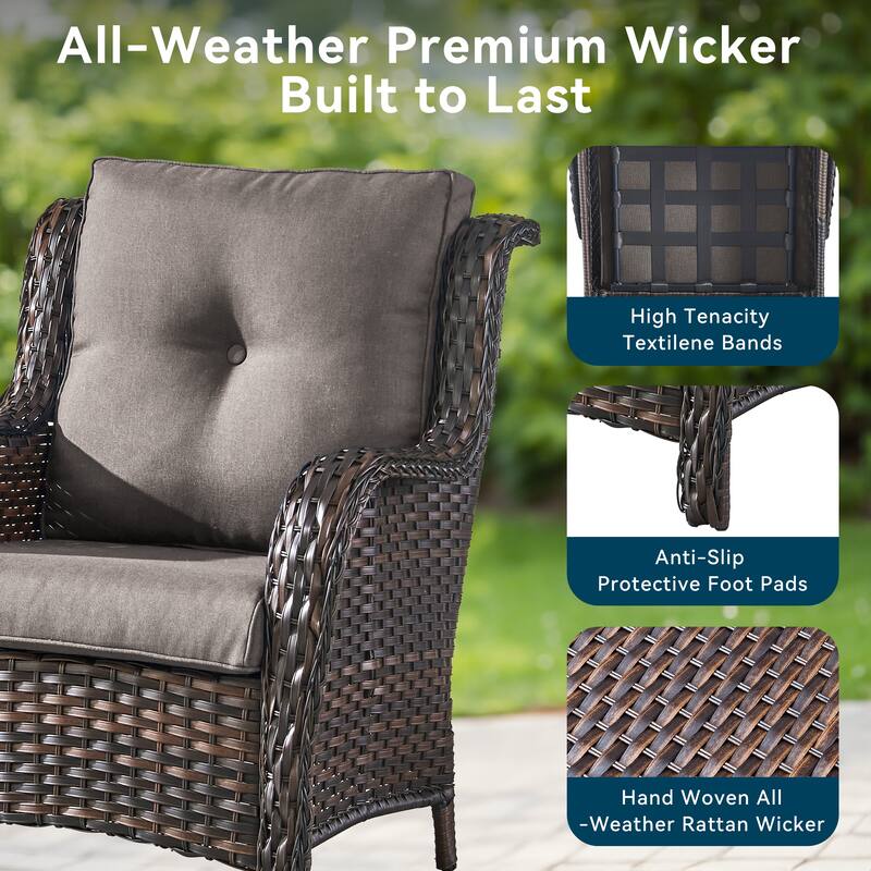 Outdoor Wicker High Back Club Chair Brown-Grey - Brown