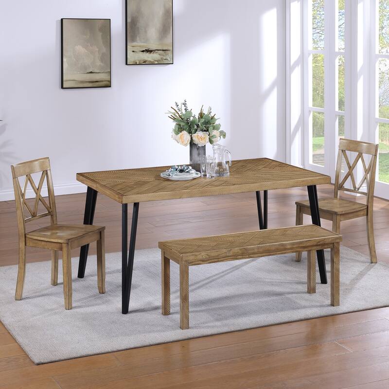 Reclaimed 60" Length Wood Texture and Iron Dining Table - N/A - Natural