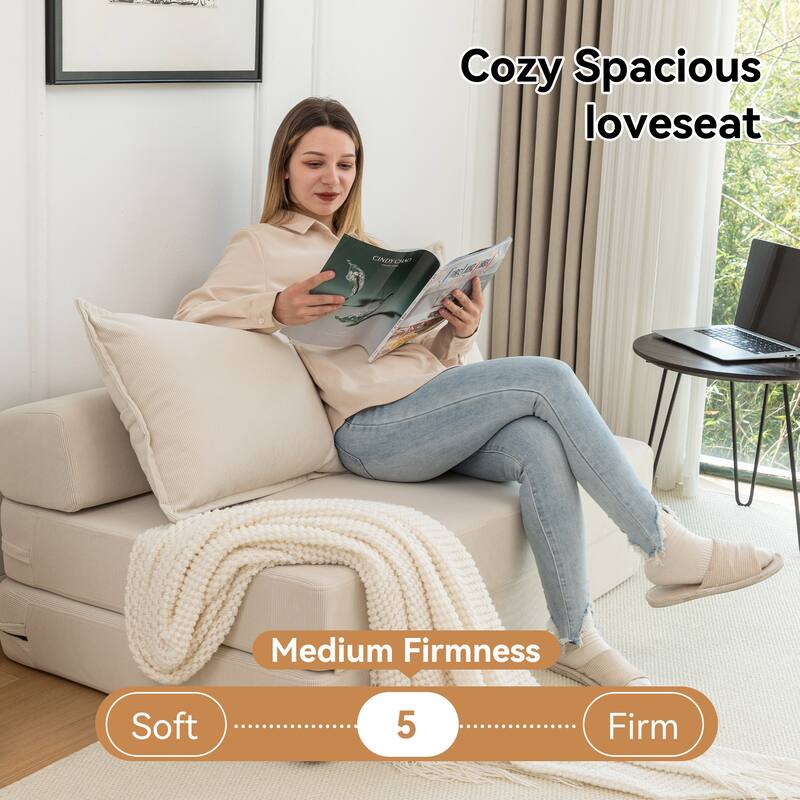 47.63" Corduroy 2-Seater Sleeper Sofa, Floor Mattress and Backrest