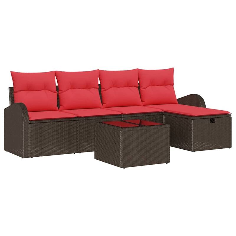 vidaXL 5/6 Garden Sofa Set with Cushions Black/Brown/Grey Poly Rattan - 92.1 x 46.1 x 27.2
