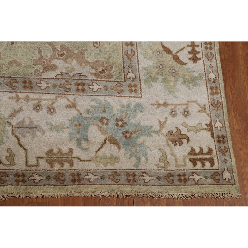 Light Green Oushak Indian Area Rug Handmade Wool Carpet - 9'0" x 11'11"