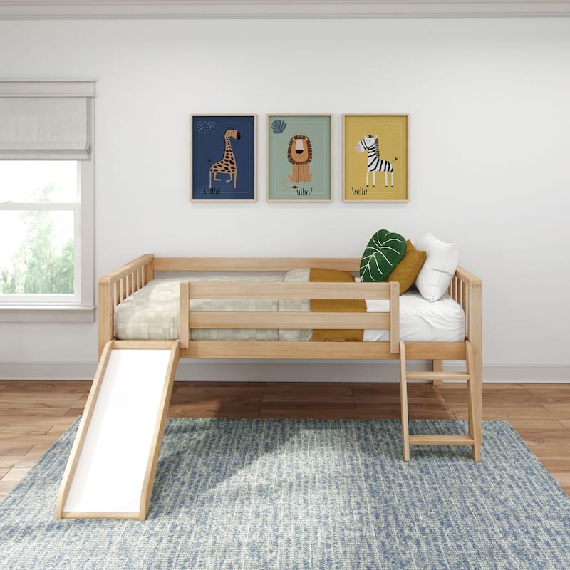 Max and Lily Twin Solid Wood Soren Ultra Low Loft Bed with Slide