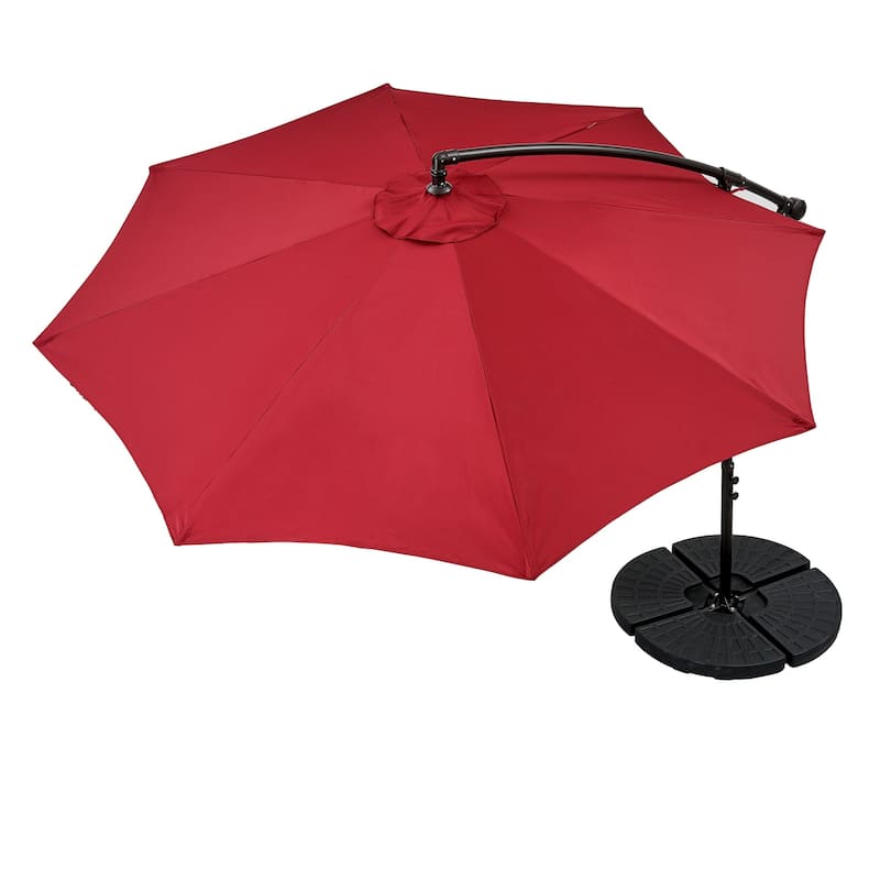 Cantilever Umbrella with Base included, Outdoor Offset Umbrella with Weighted Base for Patio Garden Backyard - Red