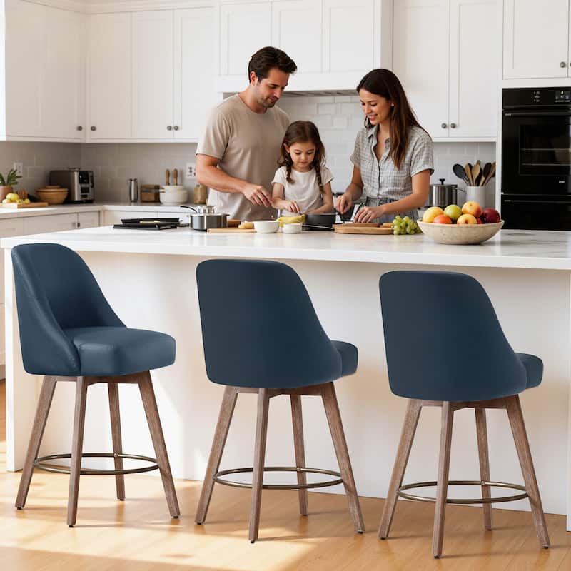 26" Upholstered Counter Height Swivel Bar Stool, Counter Stools with Solid Wood Legs - 39.37"H x 22.44"D x 21.65"W