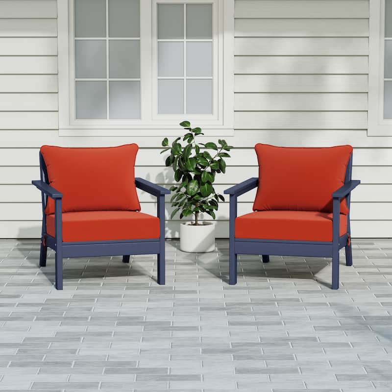 Birchwood All Weather HDPE Outdoor Patio Navy Blue Deep Seating Conversation Set With Cushions (2-Piece) - Navy Blue/Orange