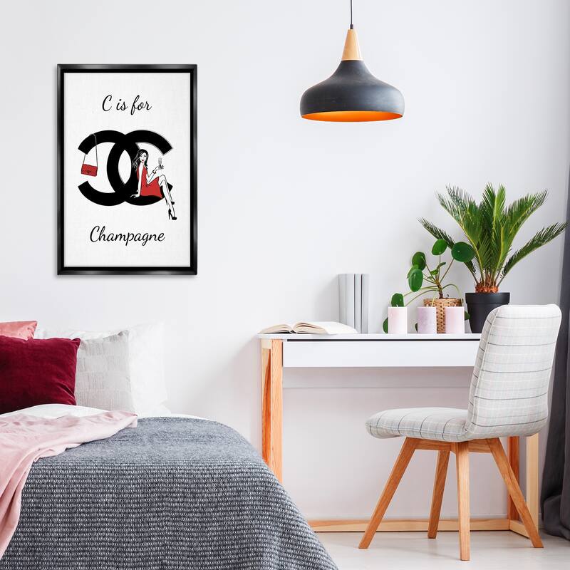 Stupell Glam C Is For Champagne Framed Floater Canvas Wall Art Design By Martina Pavlova