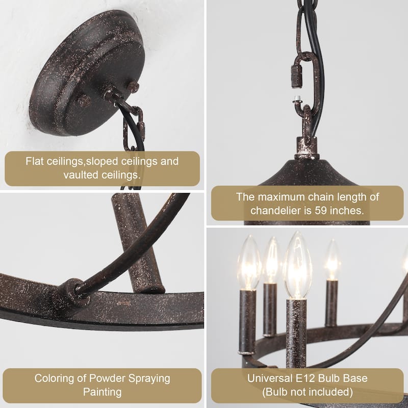 12-Light 26.77-inch Vintage Rustic Wagon Wheel Chandelier for Kitchen