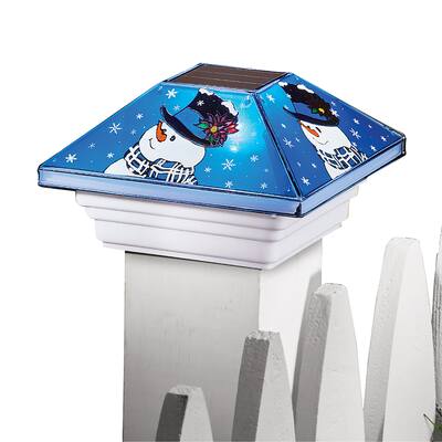 Solar Snowman Decorative Outdoor Fence Post Light Cap - White - 6.3 x 3.34 x 6.3