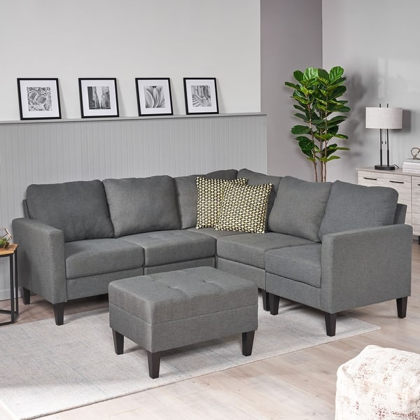 slide 1 of 15, Zahra 6-piece Sofa Sectional with Ottoman by Christopher Knight Home Dark Grey