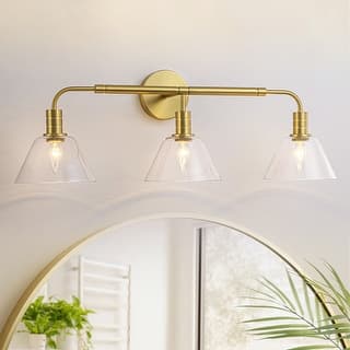 3-Light Modern Brass Bathroom Vanity Light with Clear Glass Shades - Gold Finish Wall Sconce for Bathroom Mirror - 3 Light
