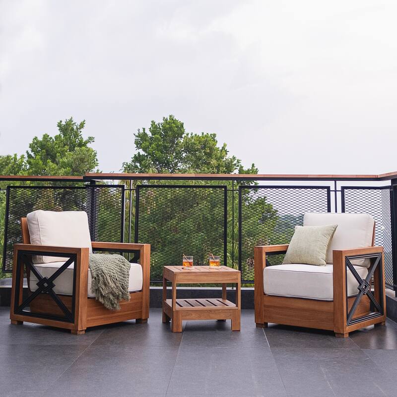 Cambridge Casual Provence 3-piece Teak Outdoor Conversation Set - Ivory