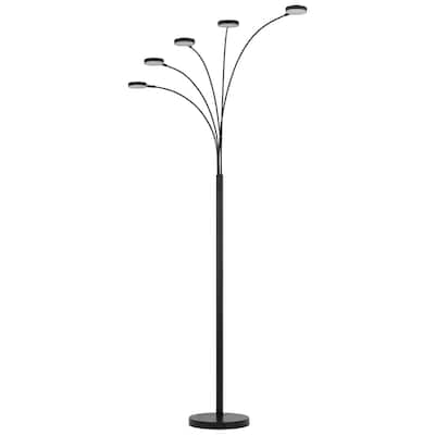 82" Five Light LED Arc Floor Lamp with Base and Curved Arm - 12.50” x 39” x 82”