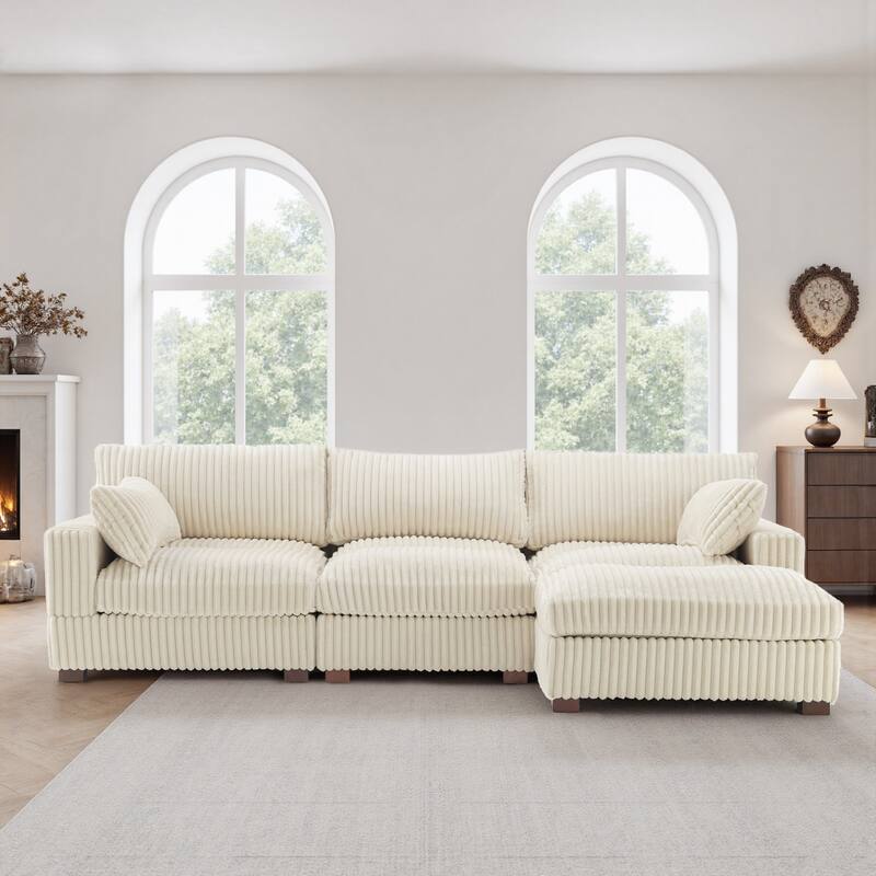 Plush Corduroy Upholstered Modular Sectional Sofa with Chaise