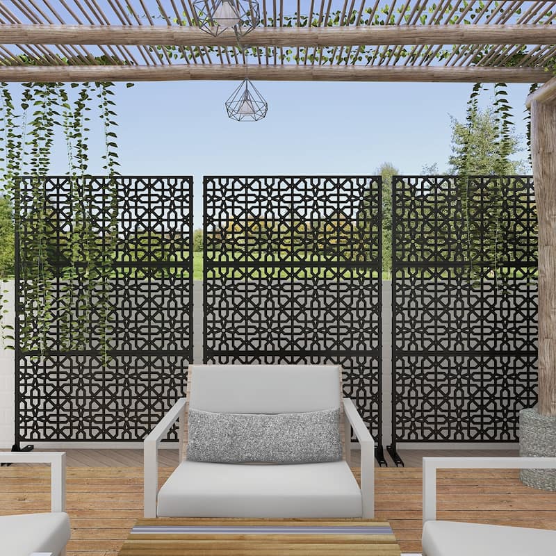 Outdoor Privacy Screen with Stand for Patio Garden Metal Fence