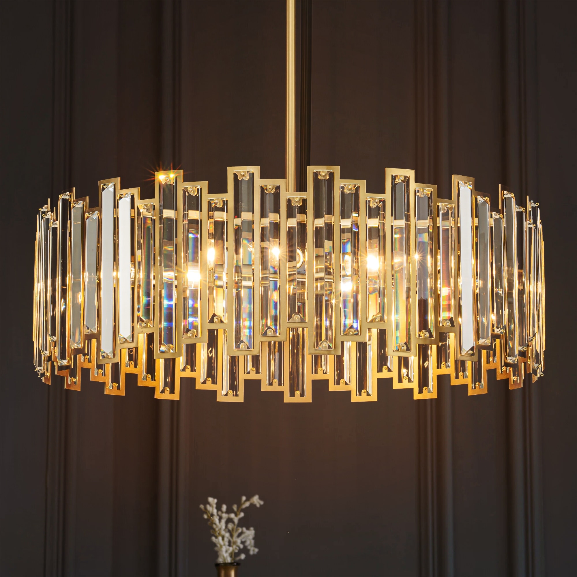 6 Light Modern Glam Crystal Chandelier 23.6 in. Industrial Round Drum Chandelier Kitchen Island Pendant Light for Dining Room On Sale Bed Bath Beyond 40568237