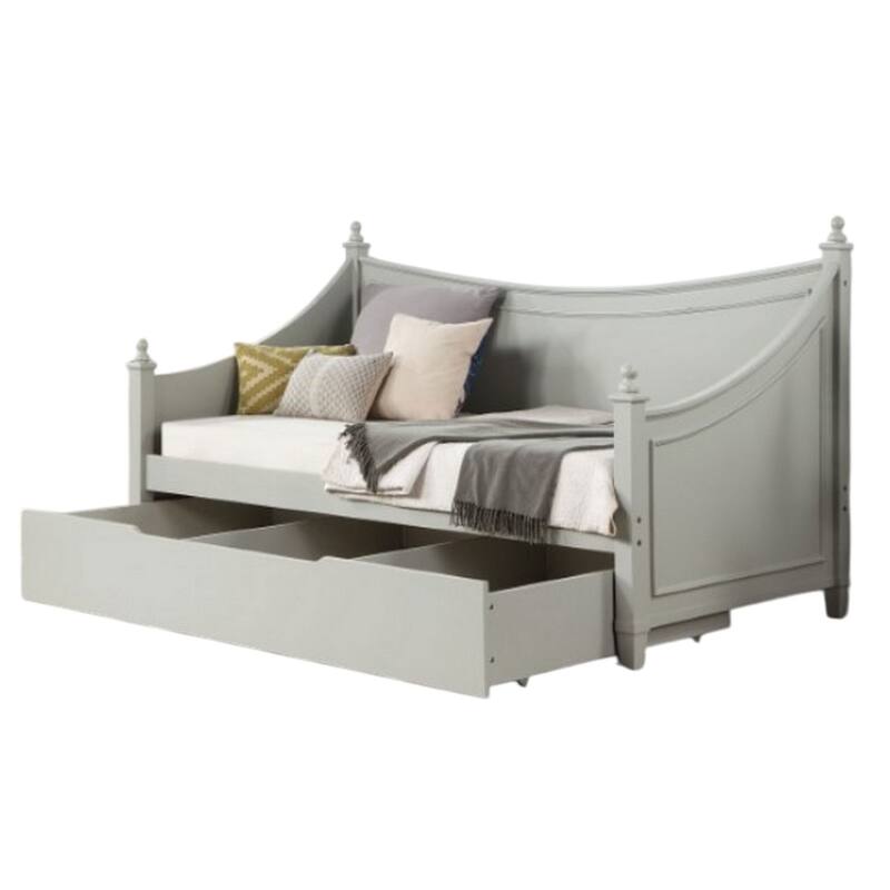 Kiki Twin Size Daybed, 4 Poster Design, Modern Light Gray Finish