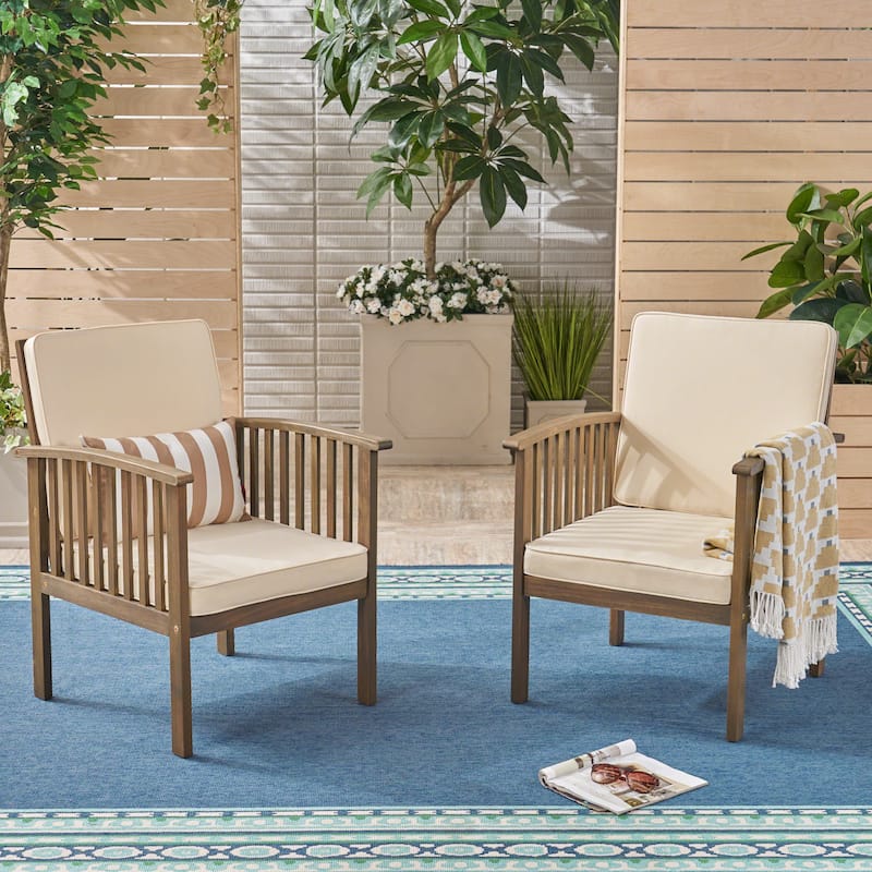 Exquisite Acacia Wood Club Chair for Outdoor - Grey/Cream