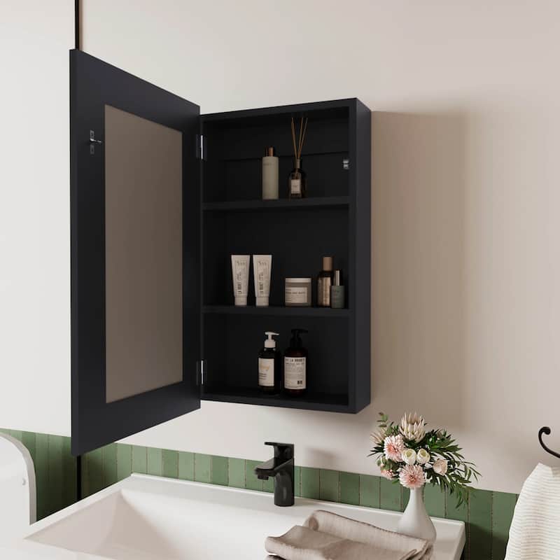 Wall-Mounted Medicine Cabinet with Mirror, 3 Internal Shelves, Space-Saving Design for Bathroom, Black Finish