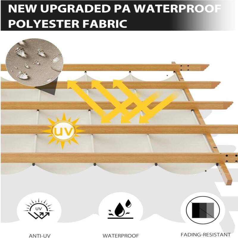 10*13FT mesh aluminum flower stand, imitation wood grain column, off-white curtain, white mesh