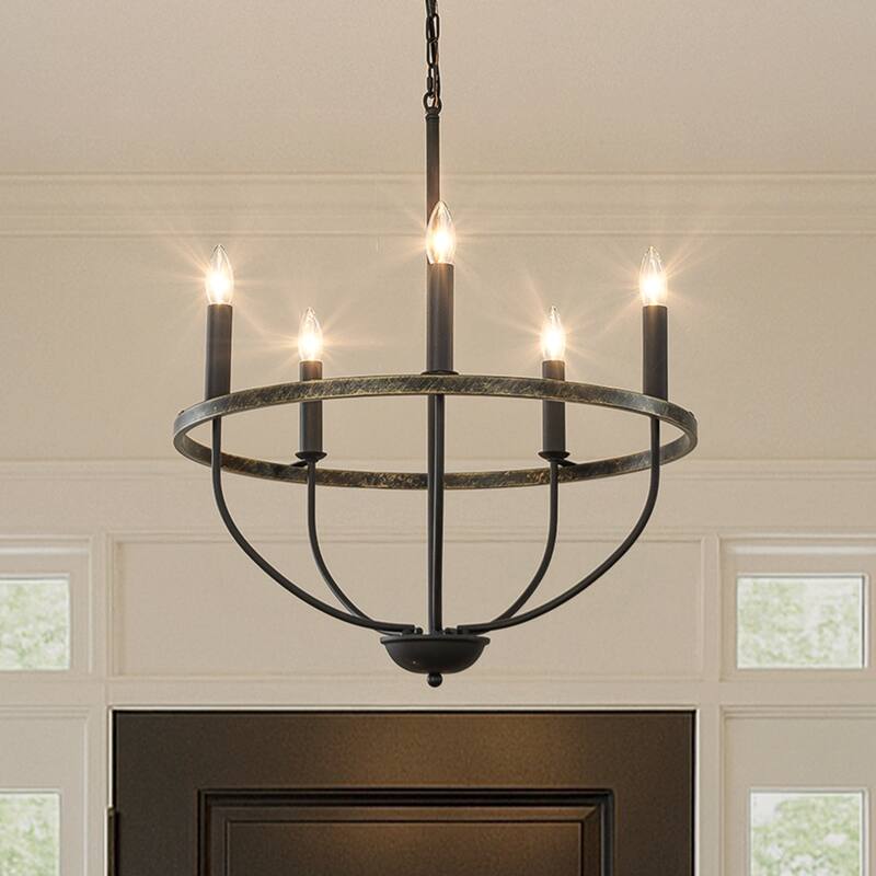 26'' 5-Light Modern Matt Black Classic Candelabra Chandelier Industrial Candle Pendant Light For Living Room Dining Room - W24''