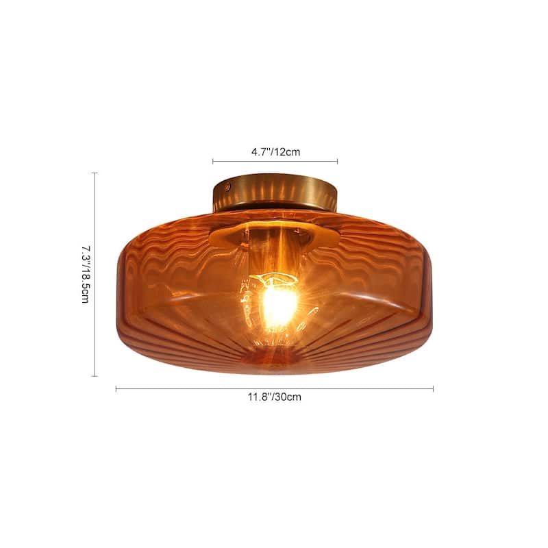 Brown Amber Ribbed Glass Shade Semi Flush Mount Ceiling Light