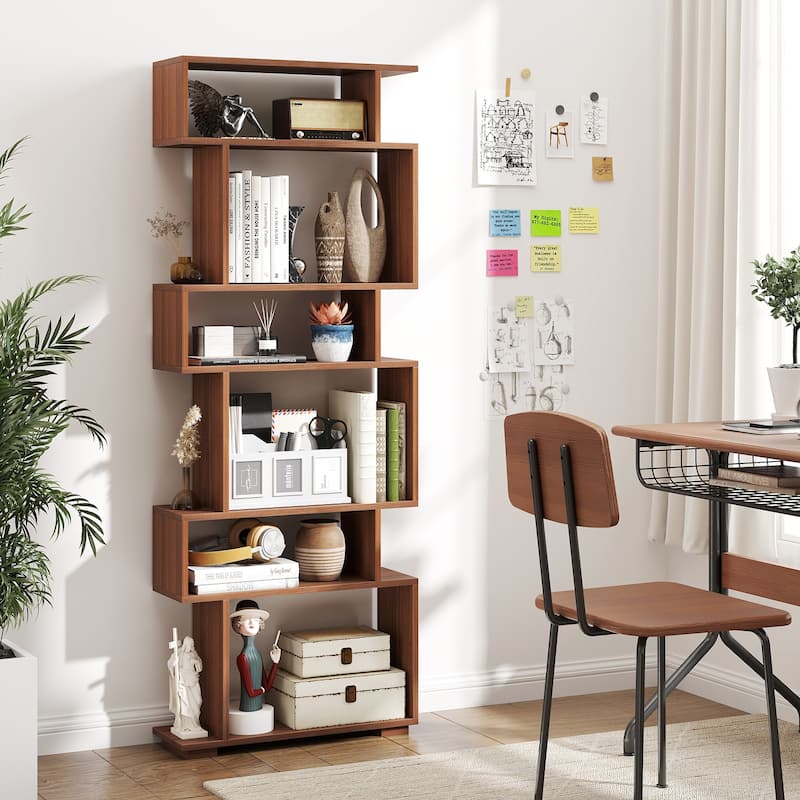 Gymax 2PCS 6-Tier Bookshelf Geometric Bookcase w/ 2 Anti-Tipping Kits