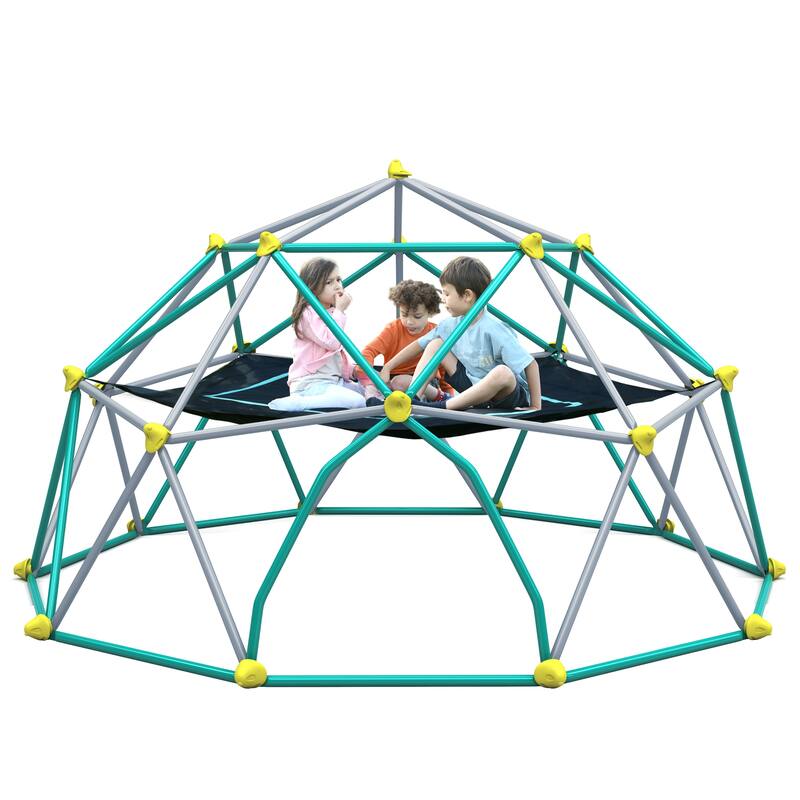 12ft Geometric Dome Climber Play Center, Kids Climbing Dome Tower with Hammock, Rust & UV Resistant Steel Supporting 1000 LBS - Grey
