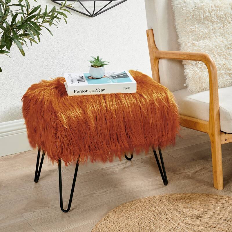 Mongolian Fauxfur Ottoman - 19"x 13"x17" - Rust