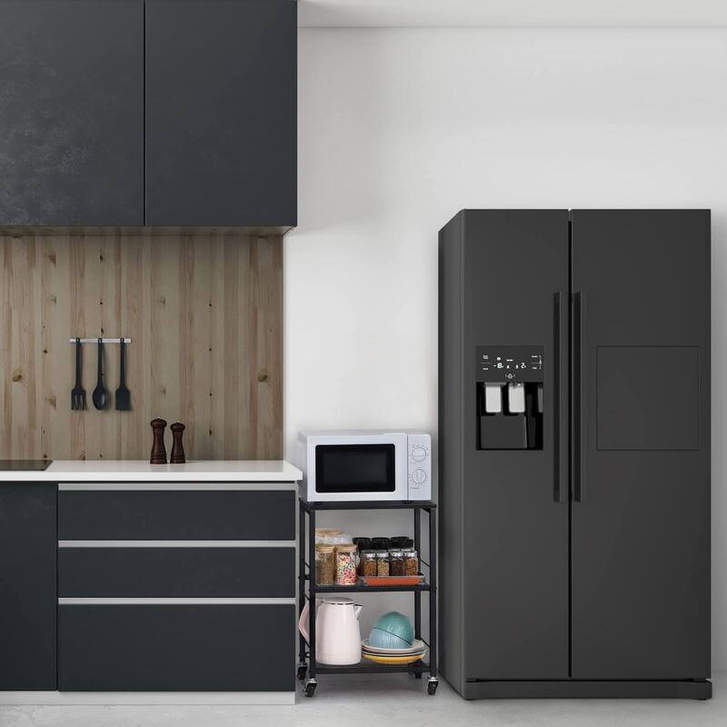 3 Tier Rolling Cart, Black Kitchen Carts on Wheels with Storage, Multifunctional Utility Cart for Kitchen Bathroom