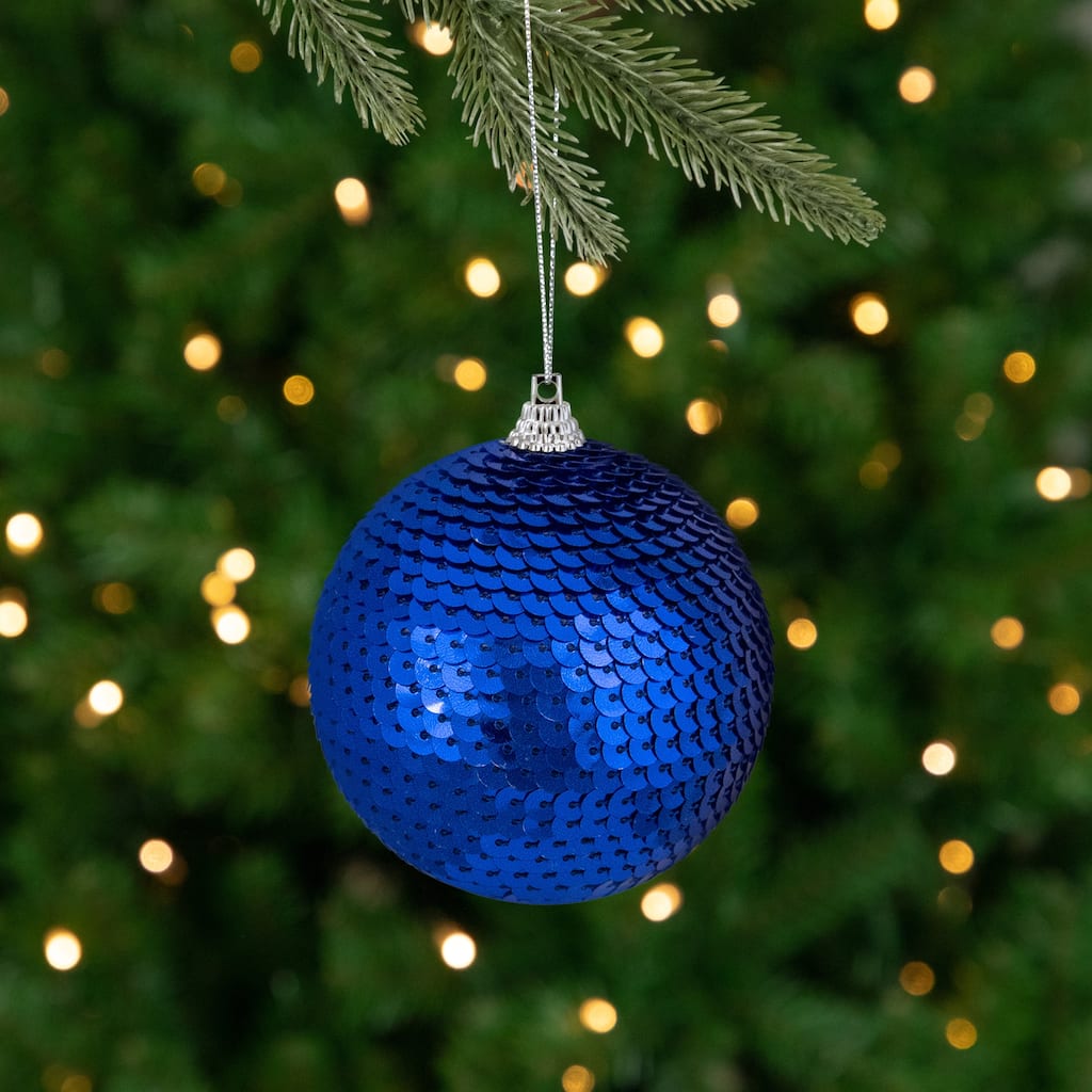 3" Blue Sequin Shatterproof Ball Christmas Ornament