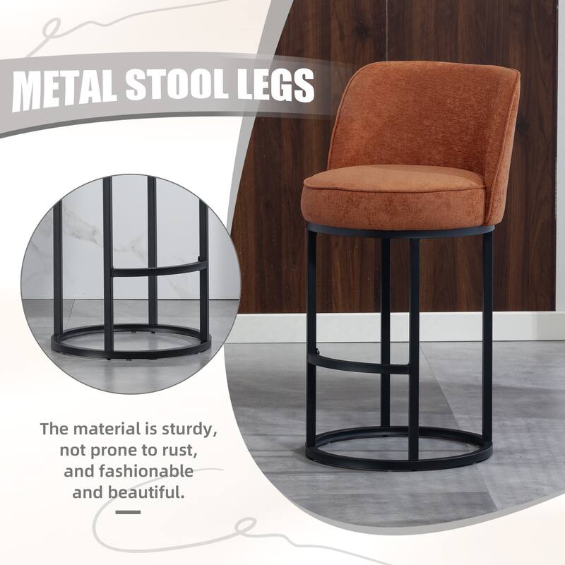 Set of 2 Modern Barrel Counter Stools with Backrest, Linen Upholstered Bar Stools for Kitchen Island