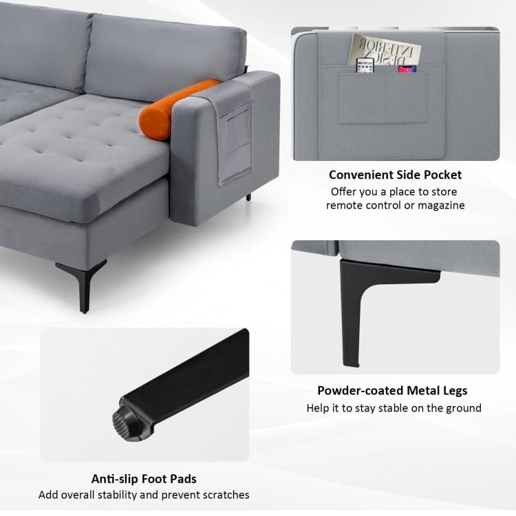 Modular L-shaped 3-Seat Sectional Sofa with Reversible Chaise and 2 USB Ports - 97" x 51" x 31.5" (L x W x H)