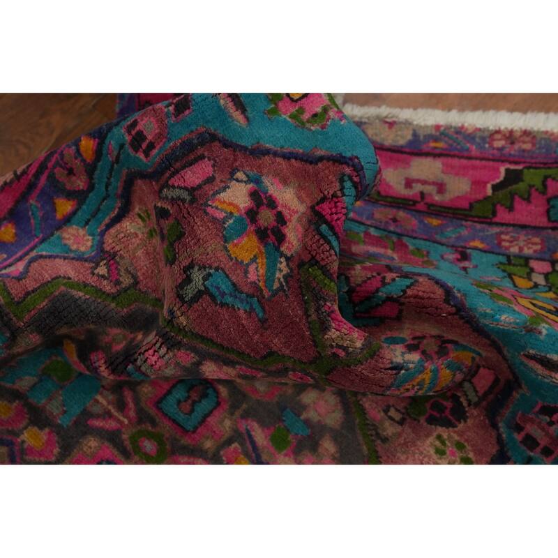 Hand Knotted Oriental 100% Wool Carpet Traditional Geometric Pink Ardebil Runner Rug - 10' 6'' X 3' 0''