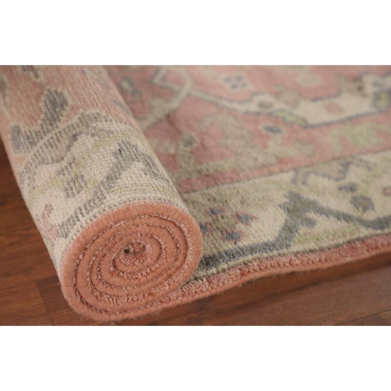 Light Pink Transitional Oushak Runner Rug Handmade Wool Carpet - 2'7"x 9'9"