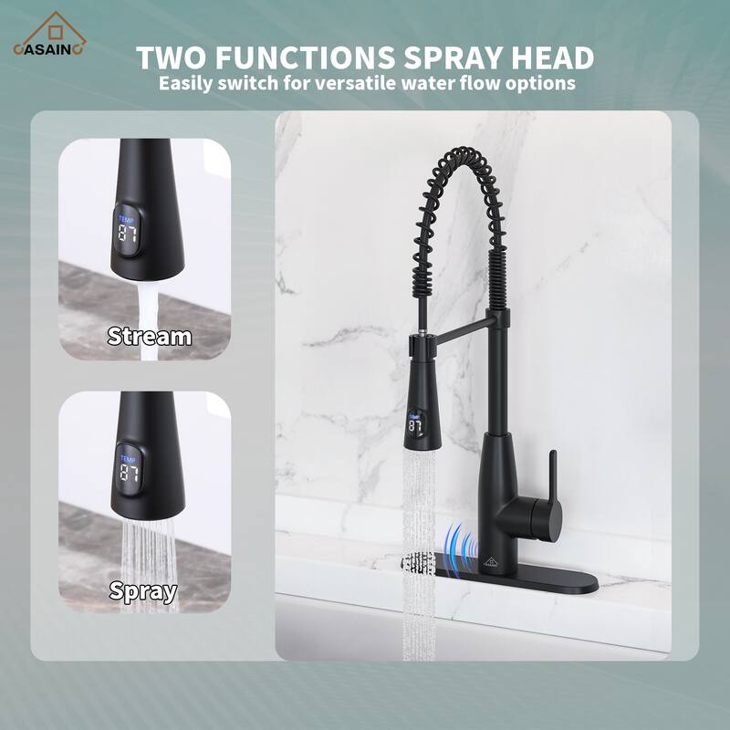 Single Handle Pull Down Sprayer Kitchen Faucet with Touchless Sensor and Intelligent Temperature Display