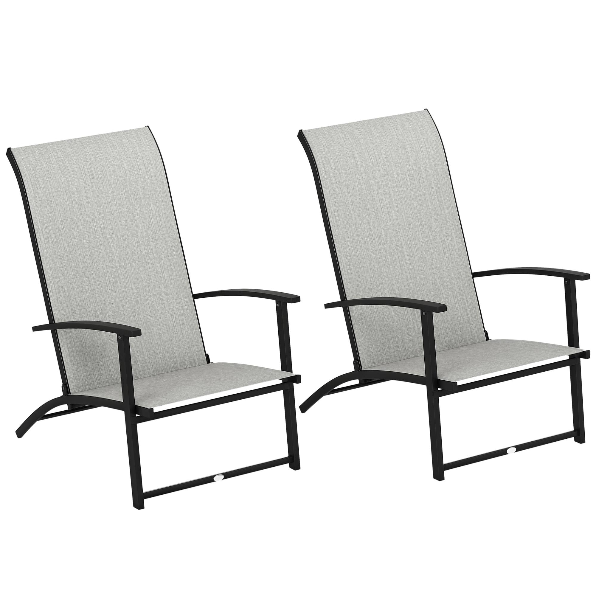 Folding Patio Chairs Set of 2, Portable Outdoor Dining Chairs with High Back, Armrests, Gray