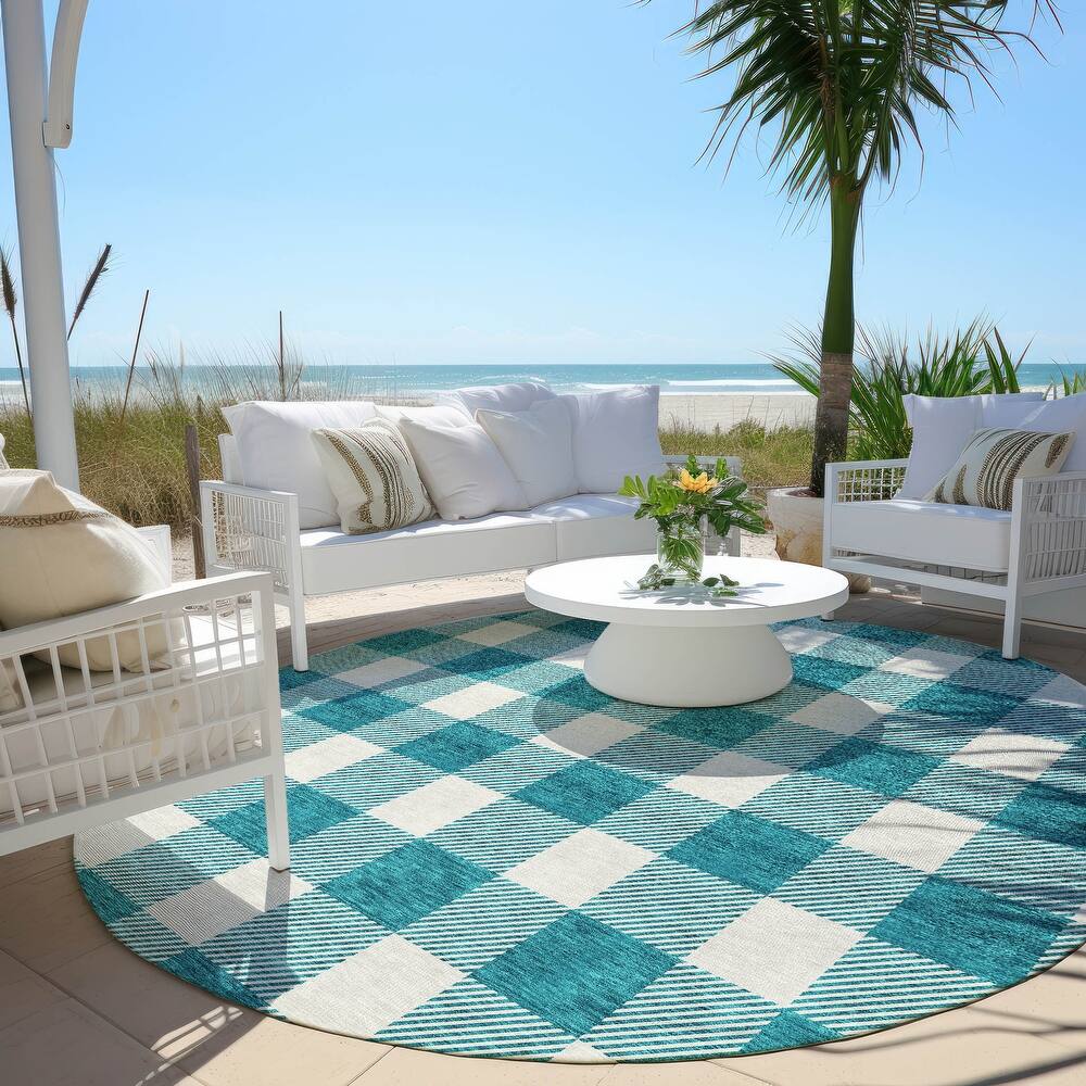 Machine Washable Indoor/ Outdoor Chantille Plaid Rug