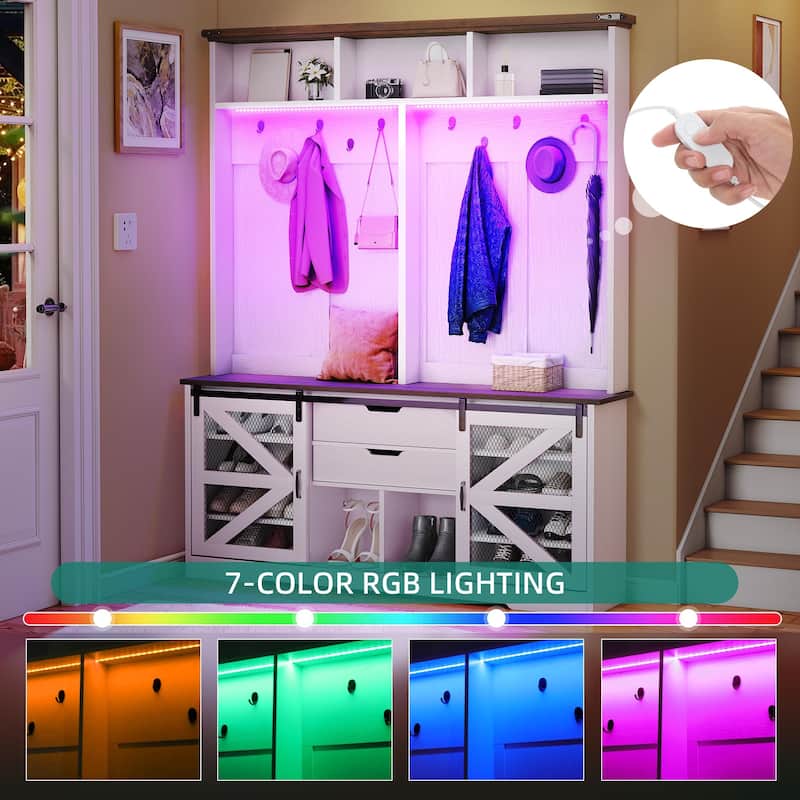 Moasis Hall Tree Coat Rack with 2 Drawers and Seat Bench for Hallway