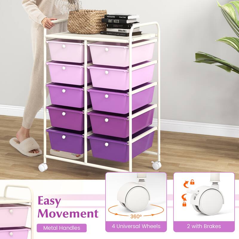 Gymax 10-Drawer Storage Cart Utility Rolling Trolley Kitchen Organizer