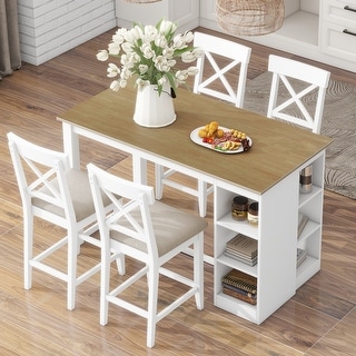 5-Piece Solid Wood Farmhouse Counter Height Dining Table Set with 3 ...