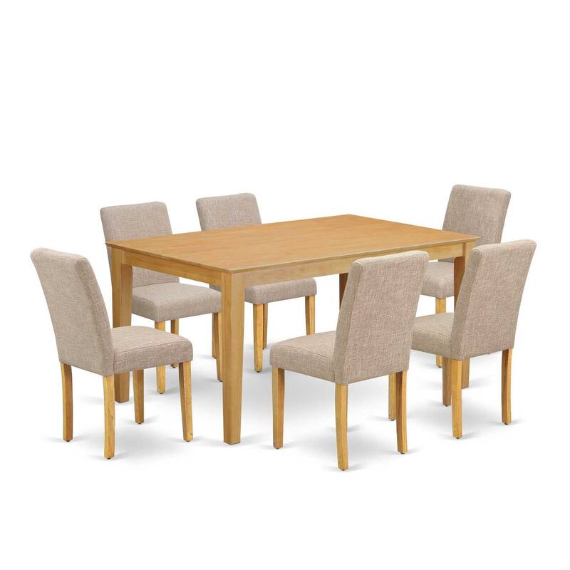 HomeStock 7-Pc Rectangle Natural Oak Finish Solid Wood Top Dining Table with 6 Parson-Chairs