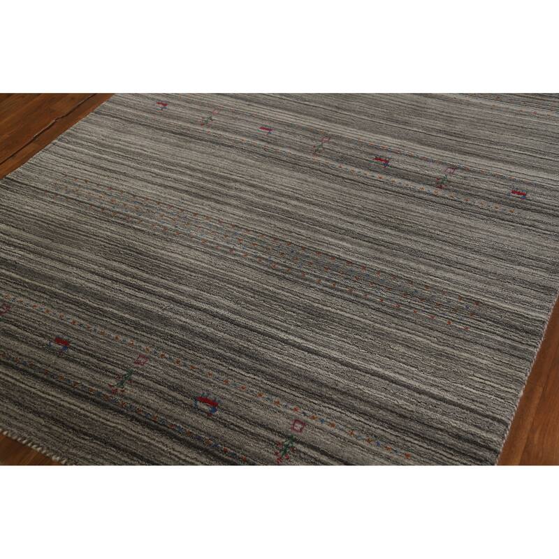 Hand Knotted Oriental 100% Wool Carpet Tribal Tribal Greys & Charcoal Gabbeh Area Rug - 7' 8'' X 5' 0''