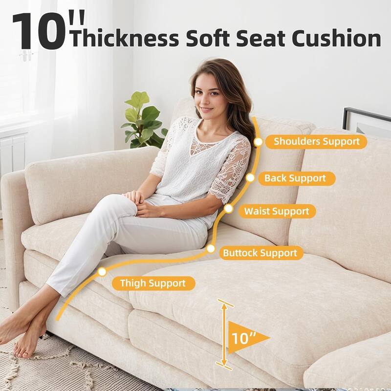 AECOJOY 89" Comfy Sofa Couch for Living Room, 3 Seats Large Modern Chenille Sofa with 2 Removable Pillow