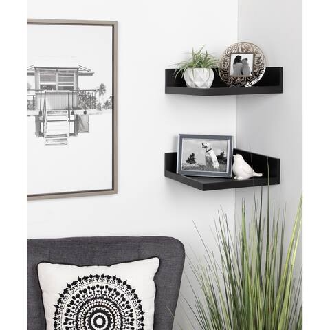 Kate and Laurel Levie Floating Corner Wood Wall Shelf - 2 Piece
