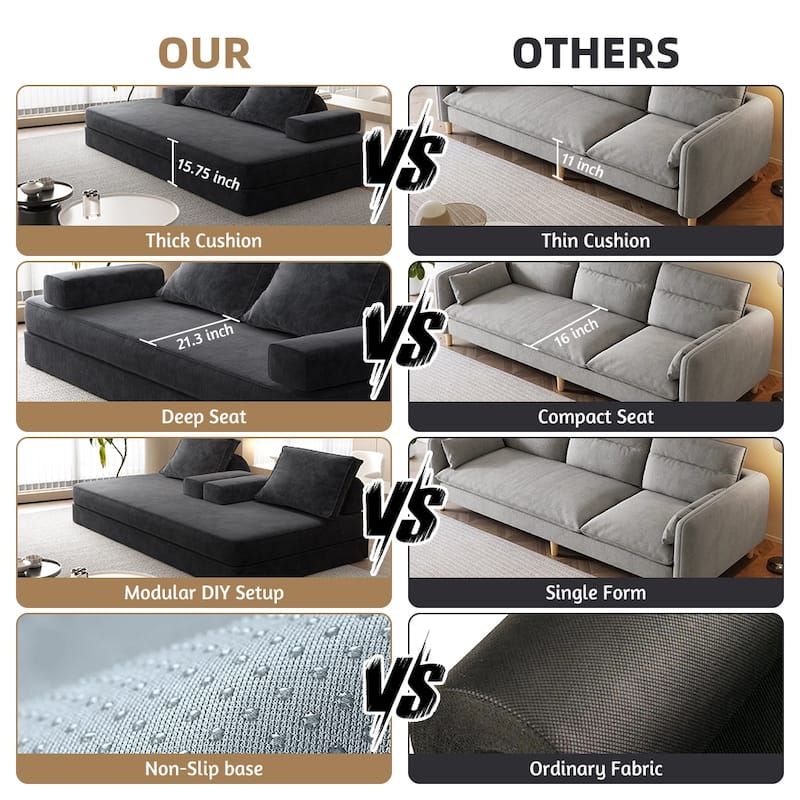 86.6" Convertible Loveseat Sofa Bed with Removable Backrests, Chenille Fabric Sleeper Sofa, Chaise Lounge, Floor Folding Couch